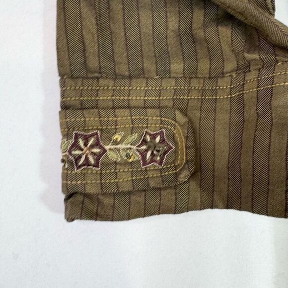 VTG Mrs. Pepper Coat Women Medium Green Button up Striped Herringbone 3/4 Sleeve - Picture 2 of 12